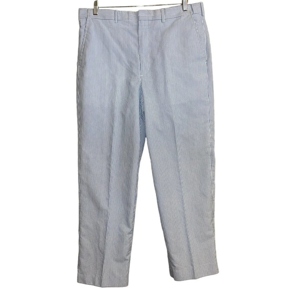 Bayer Adjust-A-Band Men Seersucker Striped Pant 36M Expandable Blue White Work